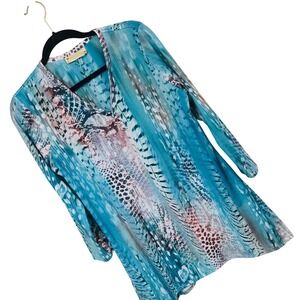 Impulse California Animal Print Rhinestone Tunic Dress Womens M Asymmetric BOHO